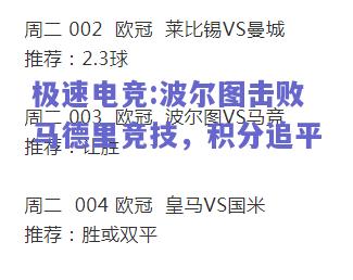 波尔图击败马德里竞技，积分追平