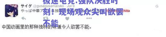 强队决胜时刻！现场观众尖叫欲罢不能
